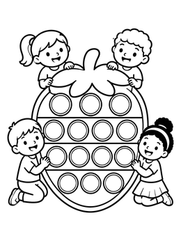 Free printable Happy Kids With Giant Strawberry Pop It coloring page