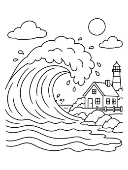 Free printable Giant Wave By Coast House coloring page