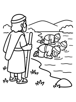 Free printable Gideon Watching Soldiers Drink Water coloring page