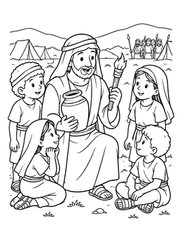 Free printable Gideon Teaching With Torch And Jar coloring page
