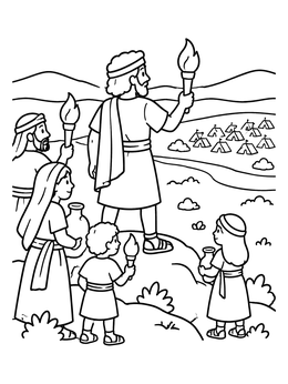 Free printable Gideon And Followers On The Hilltop coloring page