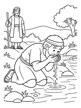Free printable Gideon Watching Man Drink Water coloring page