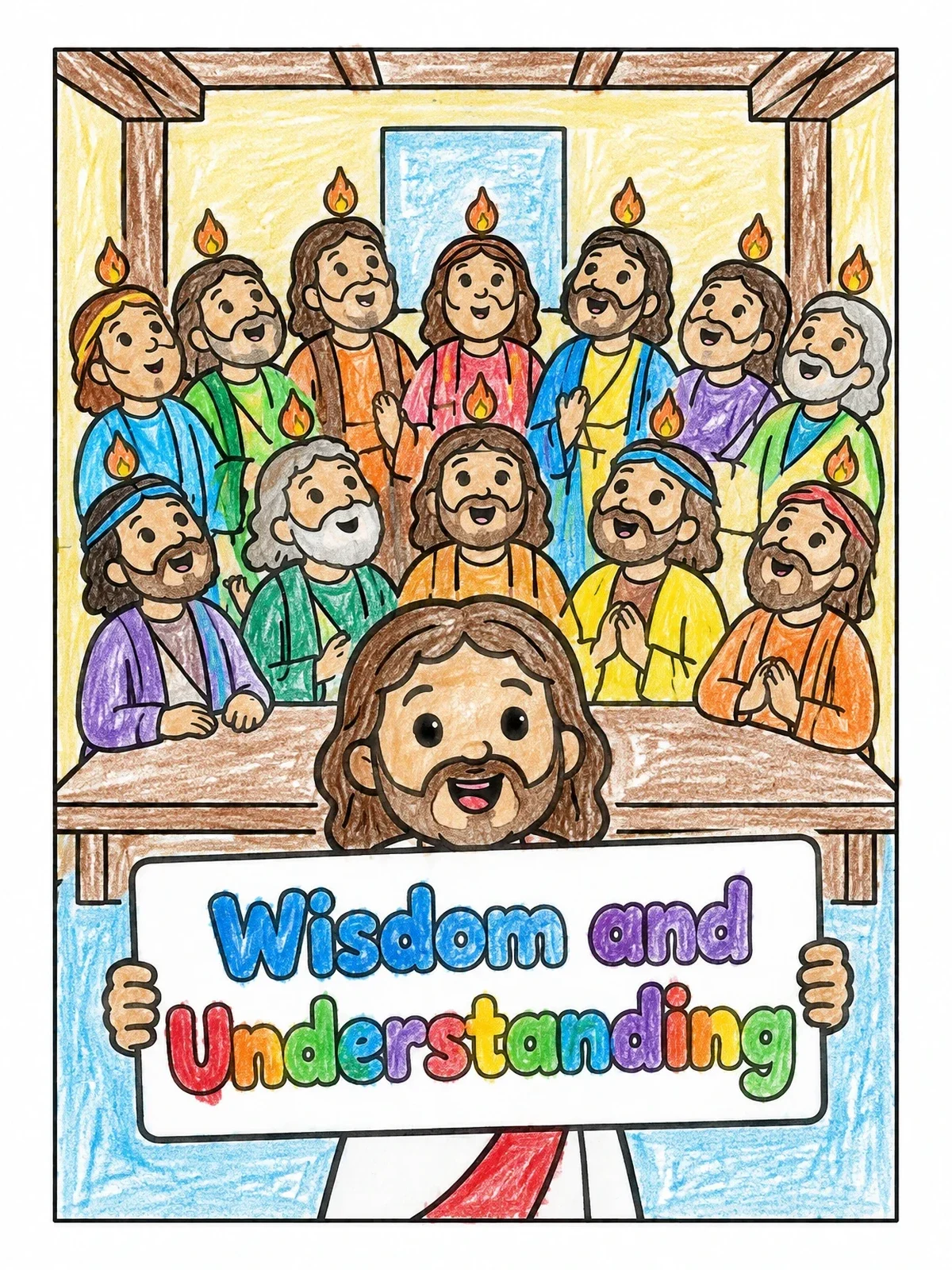 Colored example of the Apostles Receiving Holy Spirit Gifts coloring page