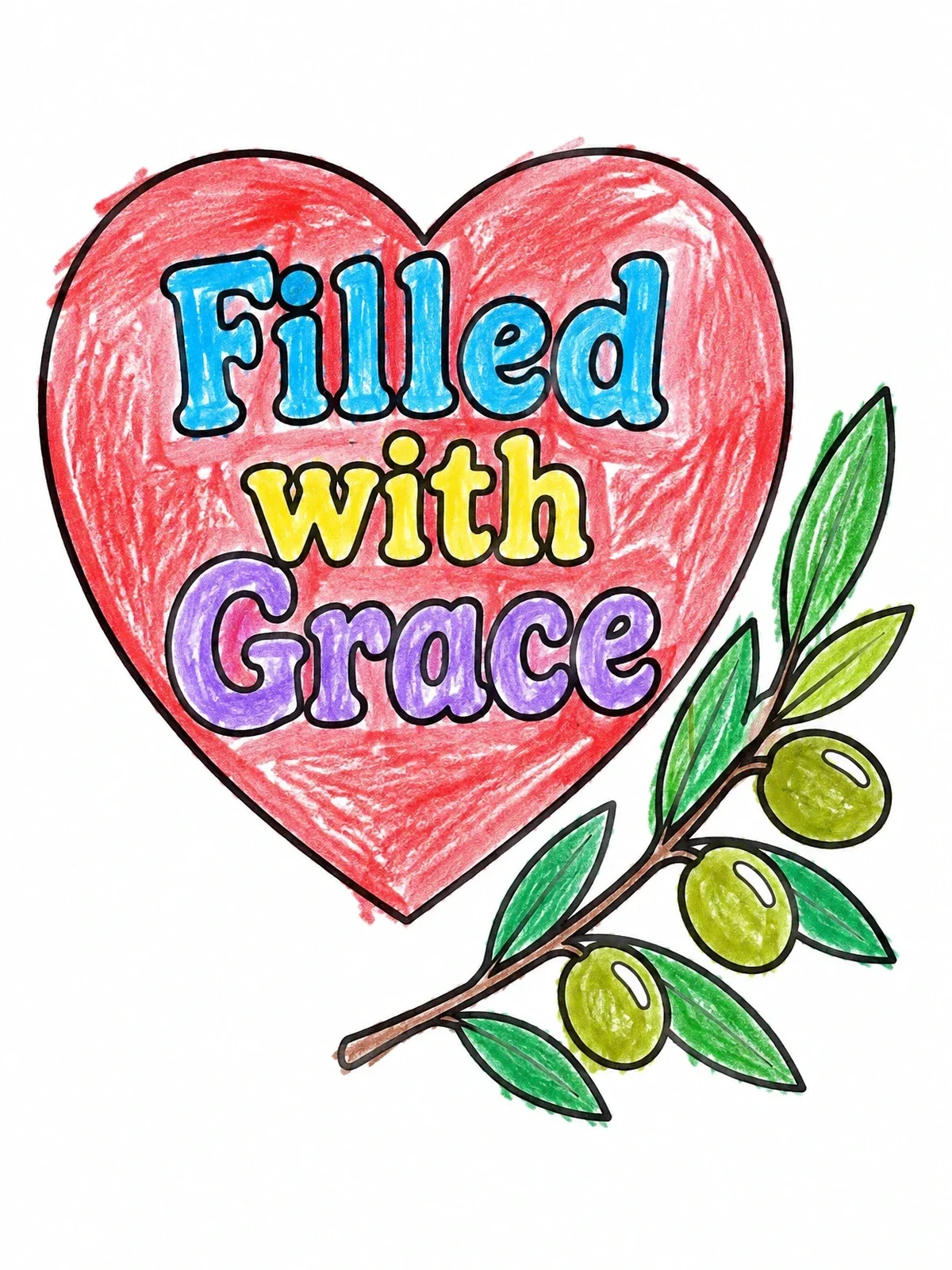 Colored example of the Filled With Grace Heart And Branch coloring page