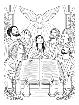 Free printable Holy Spirit Dove, Bible, And Believers coloring page