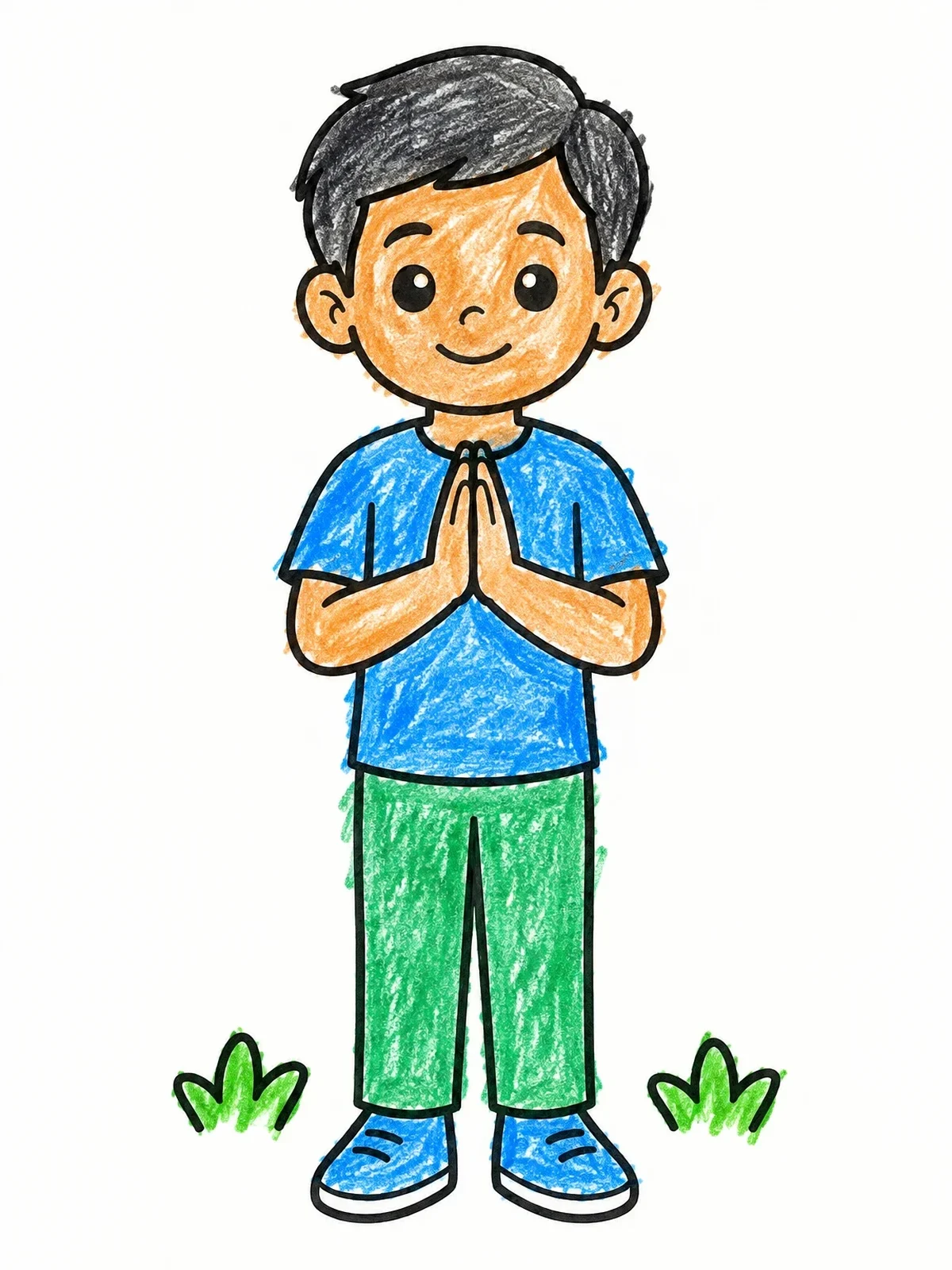 Colored example of the Little Boy Praying With Folded Hands coloring page