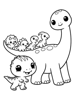 Free printable Cute Dinosaur Friends On A Big Sauropod coloring page