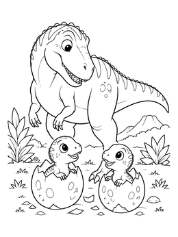 Free printable Friendly Dinosaur Mother And Hatchlings coloring page