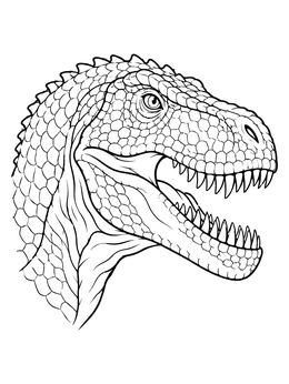 A detailed profile head of a dinosaur on this gigantosaurus coloring page.