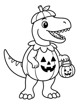A friendly dinosaur dressed up for Halloween in this gigantosaurus coloring page.