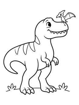 Free printable Friendly Dinosaur With Little Pterosaur coloring page