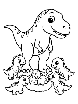 Free printable Friendly Dinosaur Family Around The Nest coloring page
