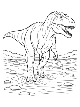 A powerful dinosaur walks through water on this gigantosaurus coloring page.