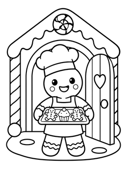 Free printable Gingerbread Baker At Candy House coloring page