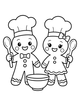 Free printable Gingerbread Boy And Girl Baking coloring page