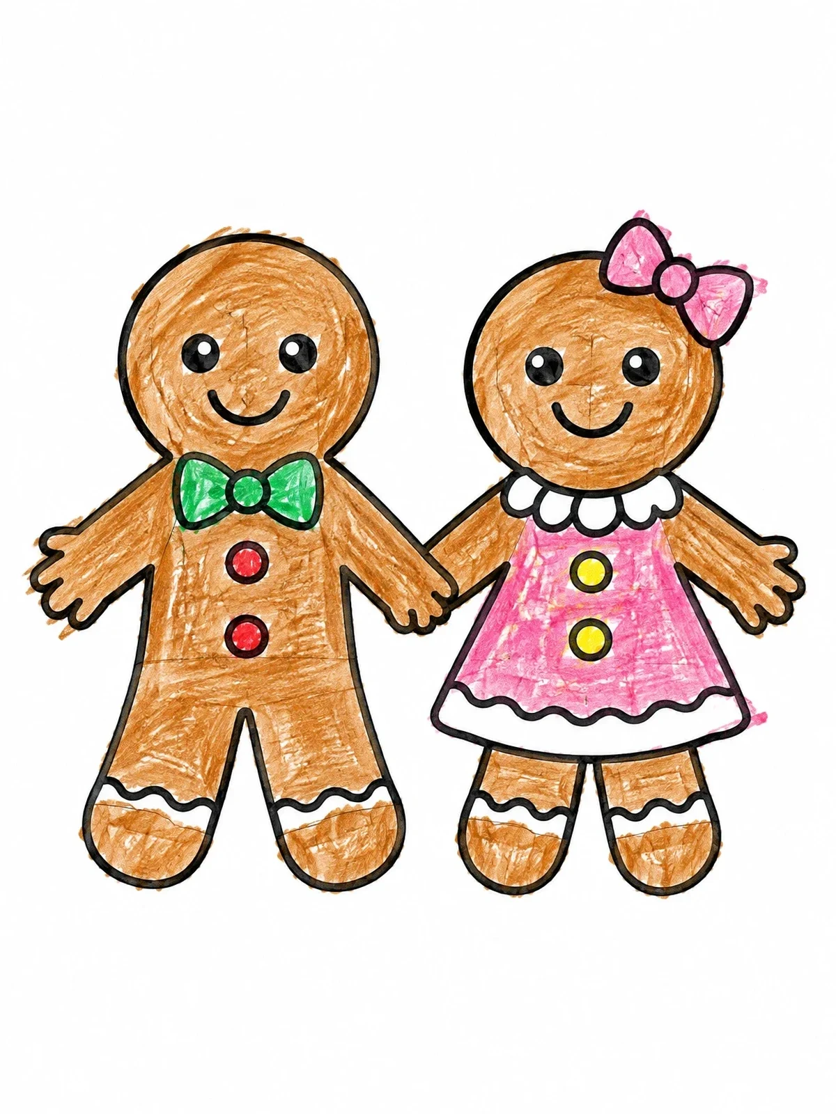 Colored example of the Gingerbread Boy And Girl Holding Hands coloring page
