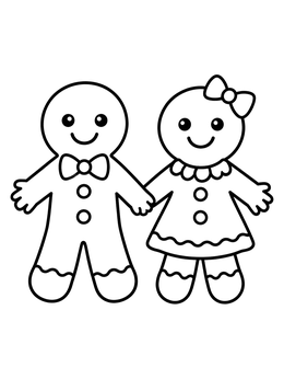 Free printable Gingerbread Boy And Girl Holding Hands coloring page