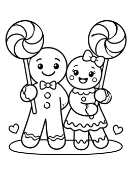 Free printable Gingerbread Boy And Girl With Lollipops coloring page
