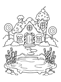 Free printable Gingerbread House With Ice Cream Cone Turret coloring page