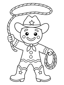 Free printable Gingerbread Cowboy With Lasso coloring page