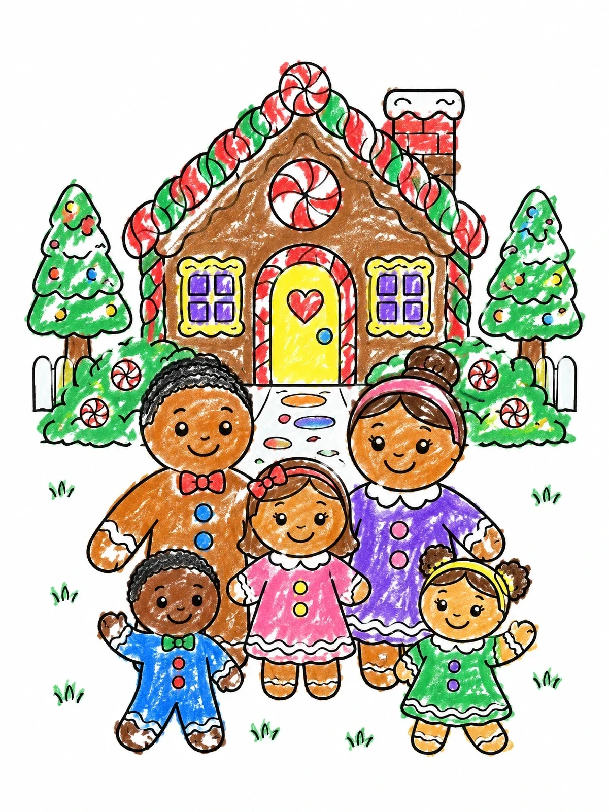 Colored example of the Gingerbread Family By Candy House coloring page