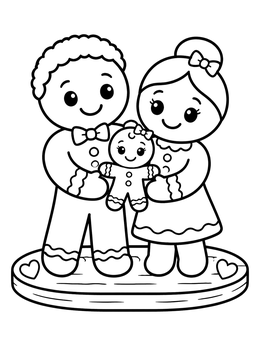Free printable Gingerbread Family With Baby coloring page