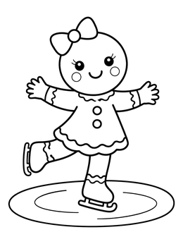 Free printable Gingerbread Girl Ice Skating coloring page