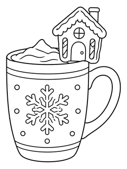 Cozy mug with a snowflake design on this gingerbread coloring page.