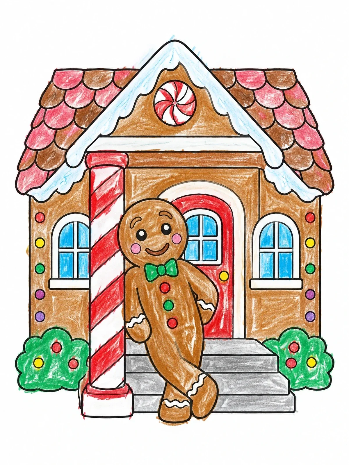 Colored example of the Gingerbread Man By Candy House coloring page