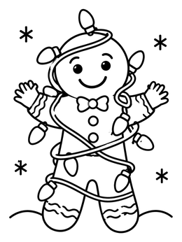 Free printable Gingerbread Man Wrapped In Christmas Lights coloring page