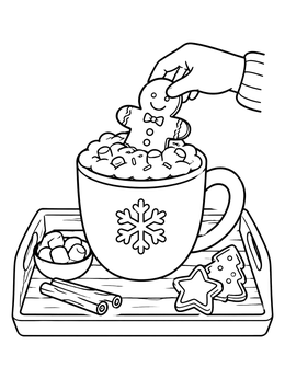 Free printable Gingerbread Man In Hot Cocoa coloring page