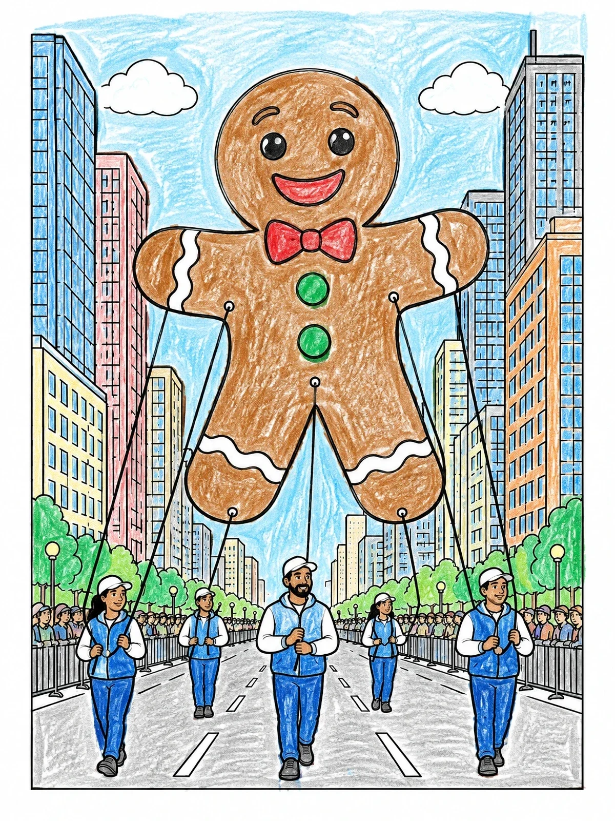Colored example of the Gingerbread Man Parade Balloon coloring page