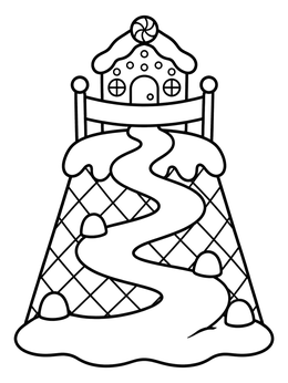 Free printable Gingerbread House Finish Line Mountain coloring page