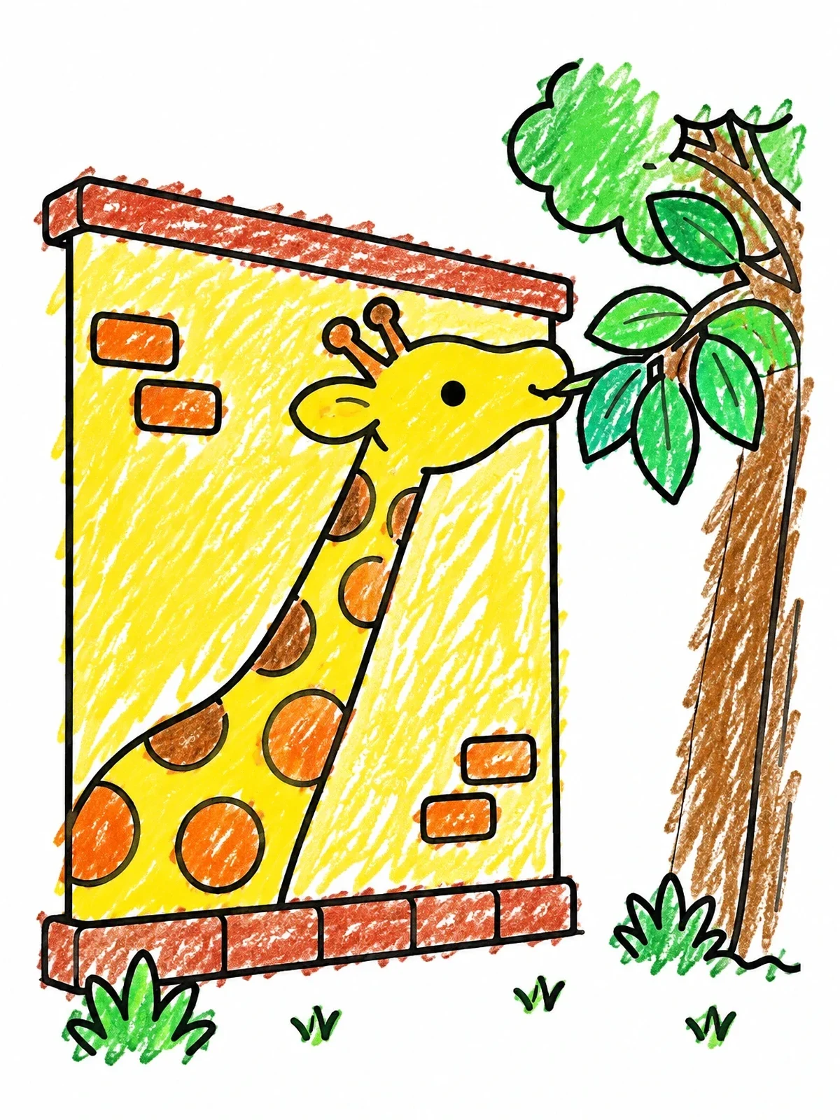 Colored example of the Giraffe Wall Mural Reaching For Tree coloring page