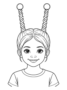 Free printable Girl With Antenna Pigtails Hairstyle coloring page