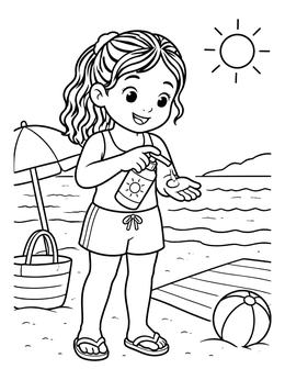 Free printable Girl Applying Sunscreen On Beach coloring page