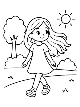 Free printable Girl With Breezy Hair In Park coloring page