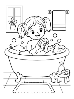 Free printable Girl Taking A Bubble Bath With Soap coloring page
