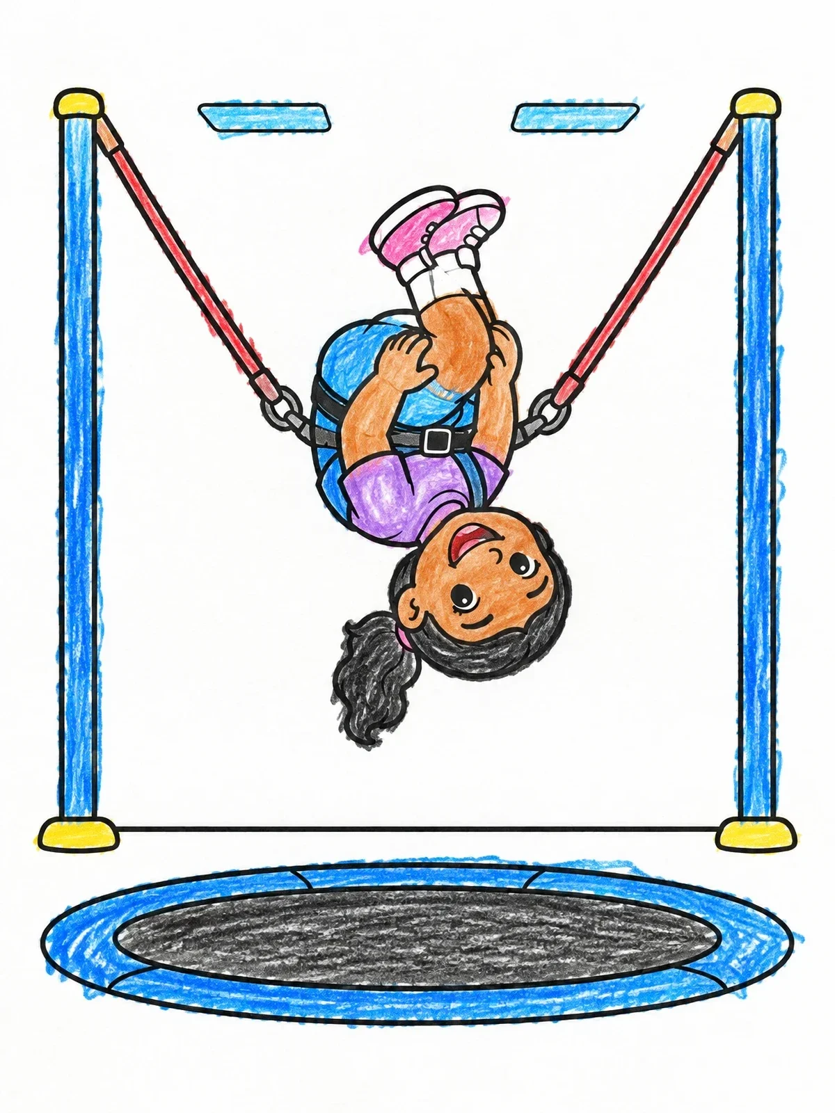 Colored example of the Girl Bungee Trampoline Flip coloring page