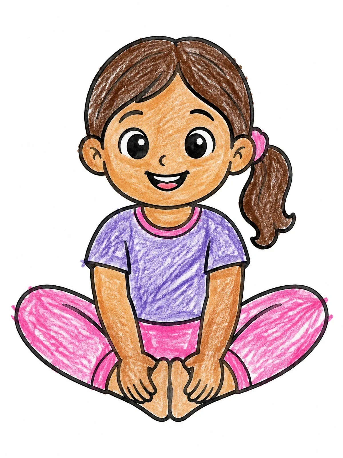 Colored example of the Girl In Butterfly Yoga Pose coloring page