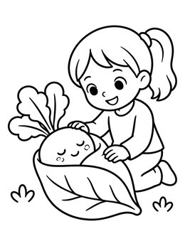 Free printable Girl With Sleeping Baby Radish coloring page