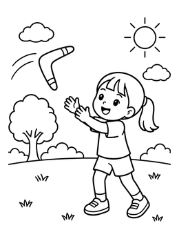Free printable Girl Catching A Boomerang In The Park coloring page