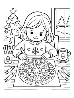 Free printable Girl Coloring A Holiday Mandala coloring page
