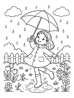 Free printable Girl Dancing In The Spring Rain coloring page