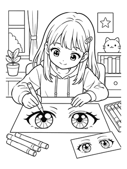 Free printable Girl Drawing Cute Anime Eyes coloring page