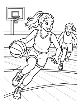 Free printable Girl Dribbling On Basketball Court coloring page