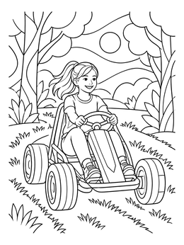 Free printable Girl Driving Go Kart Outdoors coloring page