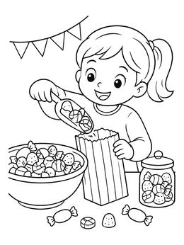 Free printable Girl Filling A Candy Party Bag coloring page