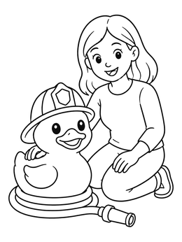 Free printable Girl With Firefighter Rubber Duck coloring page