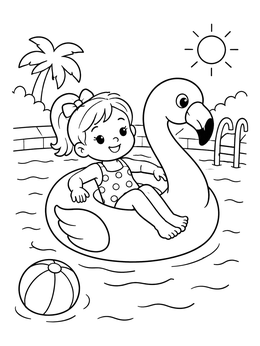 Free printable Girl On Flamingo Float In Pool coloring page